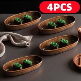 Four-piece Japanese Boat-shaped Sushi Platter, Stylish Handmade From Wood, Durable, Easy To Clean, And Non-contact Kitchenware, Suitable For Serv (Option: 4piece walnut tray)